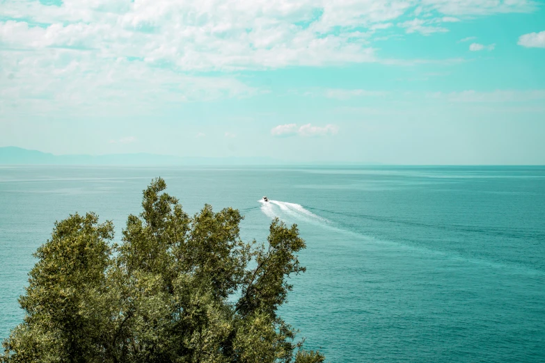 a boat is speeding along the water