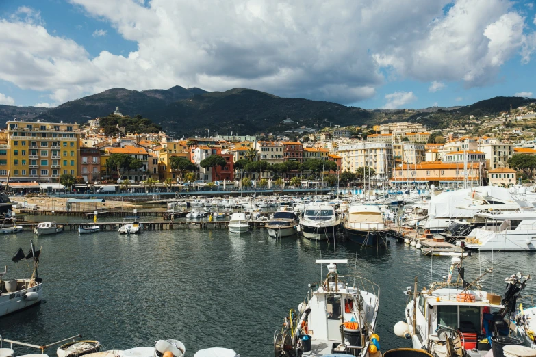 a harbor with several boats moored at it