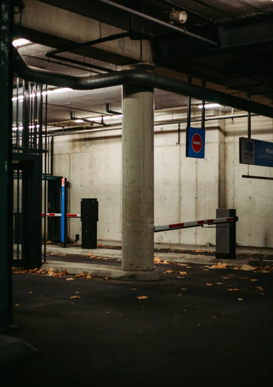 a group of pillars sitting next to two doors