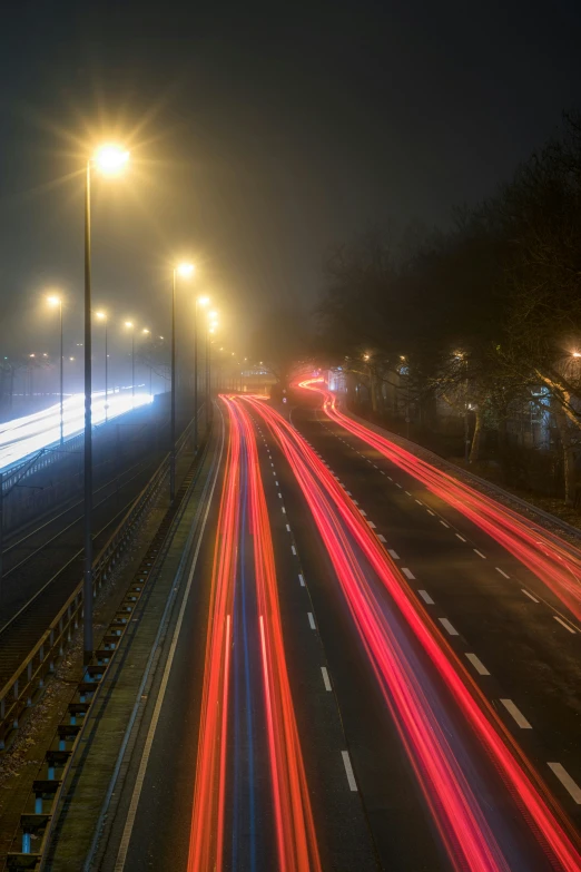 a long s of the highway at night