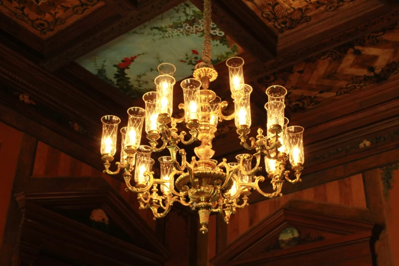 large crystal chandelier with many lights in a building