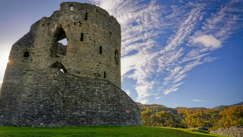 a large castle with a very big window