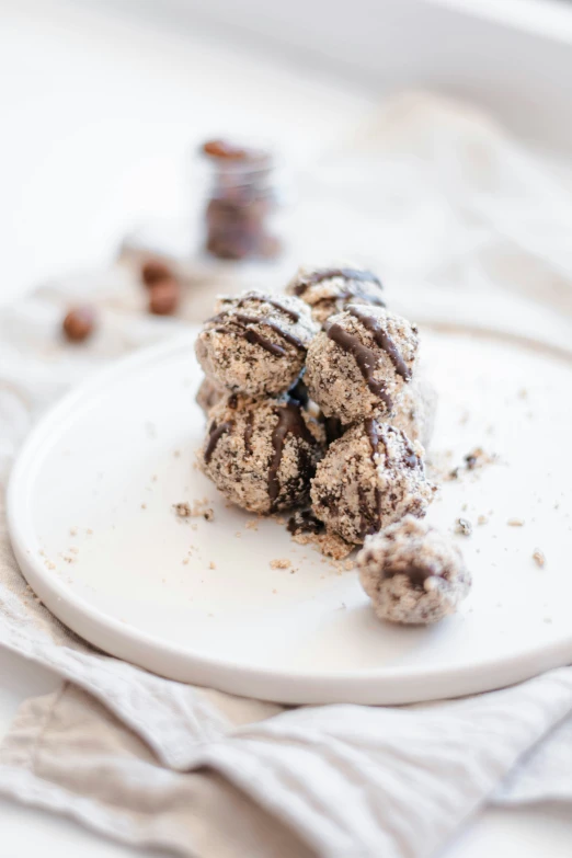 the plate holds chocolate cookies and a bite taken out of it