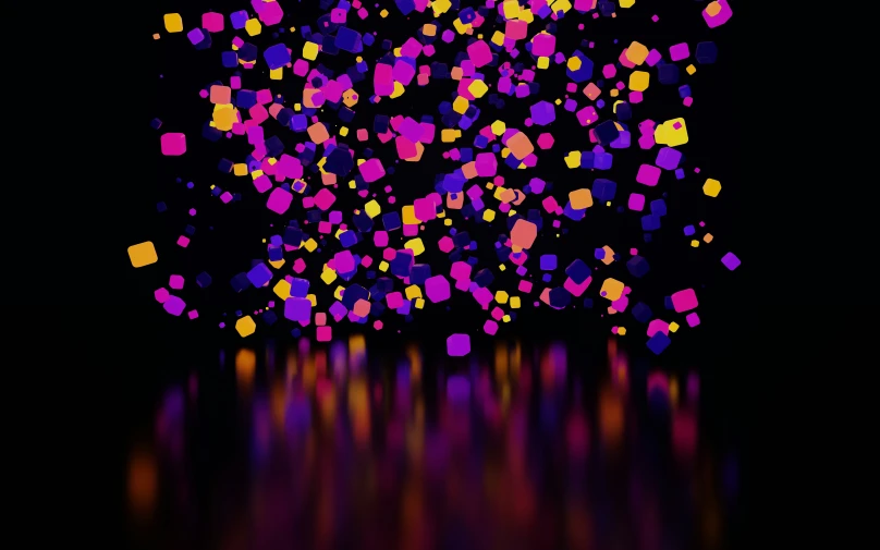 a colorfully lit image of colorful squares on dark background
