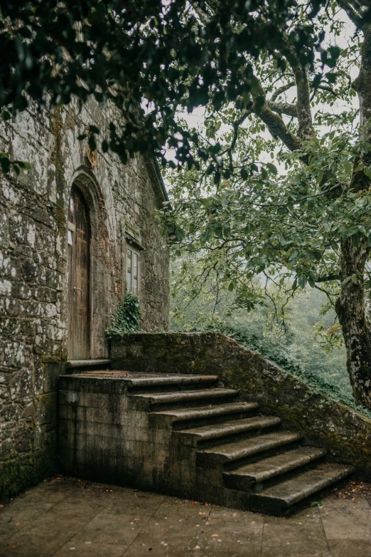 the steps leading up to a stone building