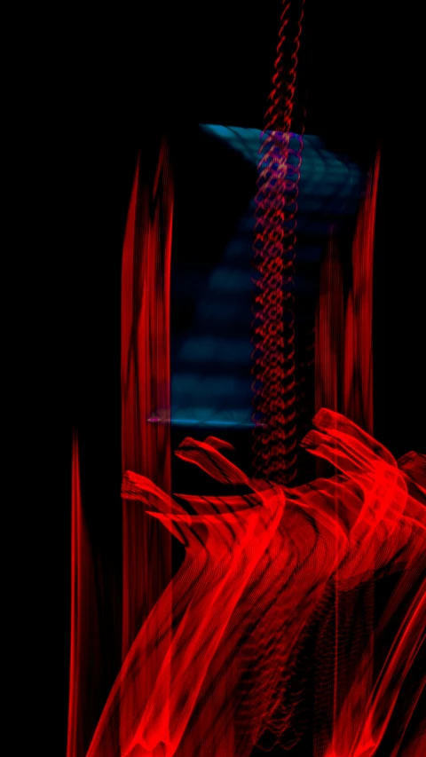 abstract pograph of red lines from cars moving in front of a tall building