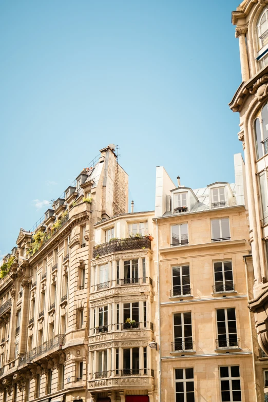 several buildings are line the side of a street