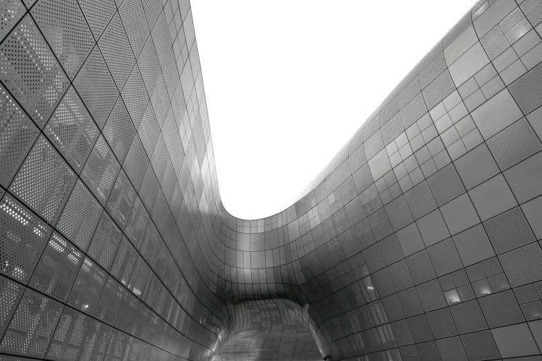 a black and white po of an indoor walkway