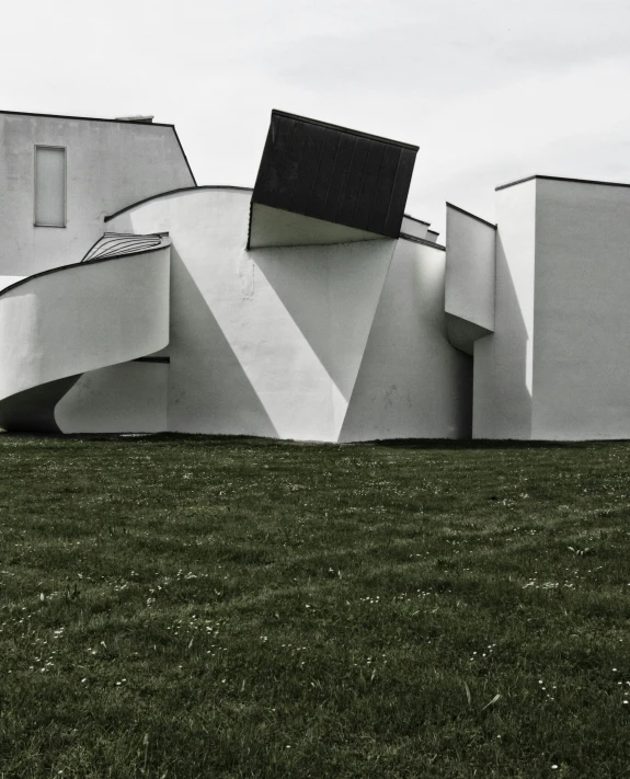 a white building with some windows on top of it