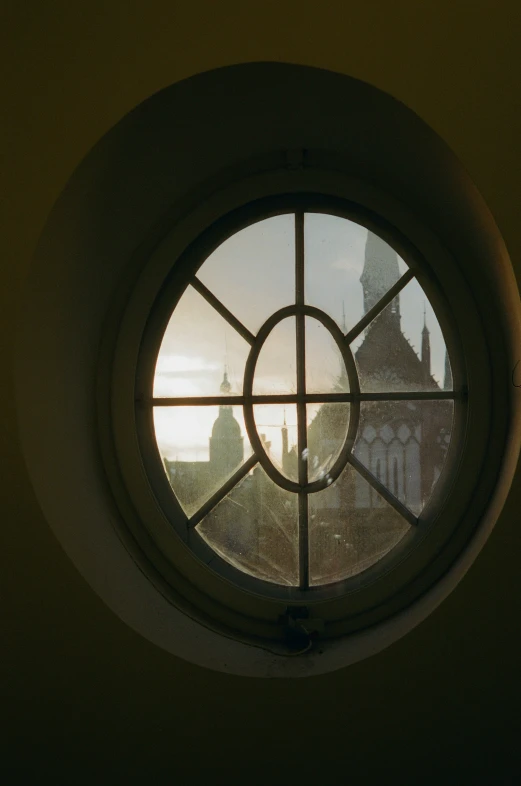 an up close view of a window and a church