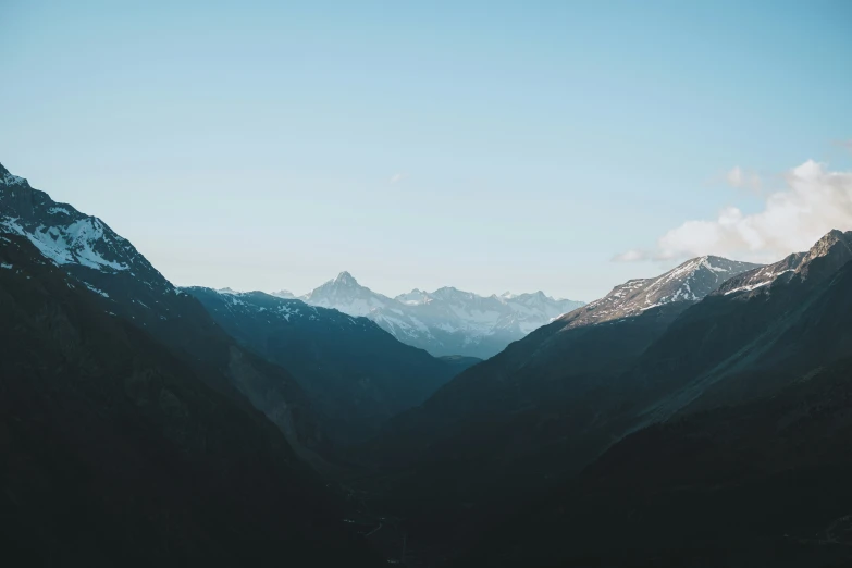 a view of a valley surrounded by mountains