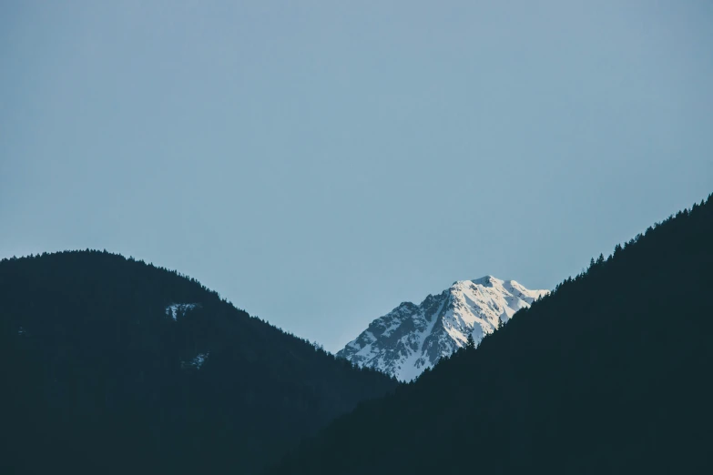 the view of the snowy mountains from below