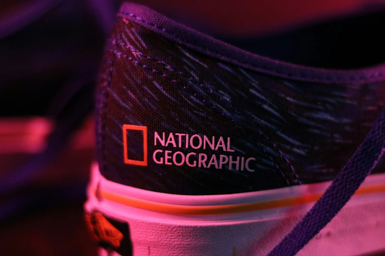 a close up of a shoe on a wooden surface