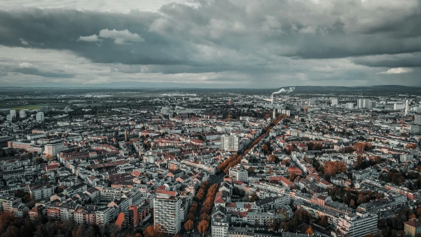 a large city is shown with cloudy skies