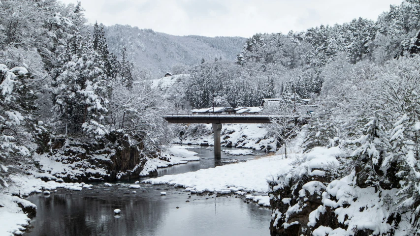 there is snow in the middle of this winter scene