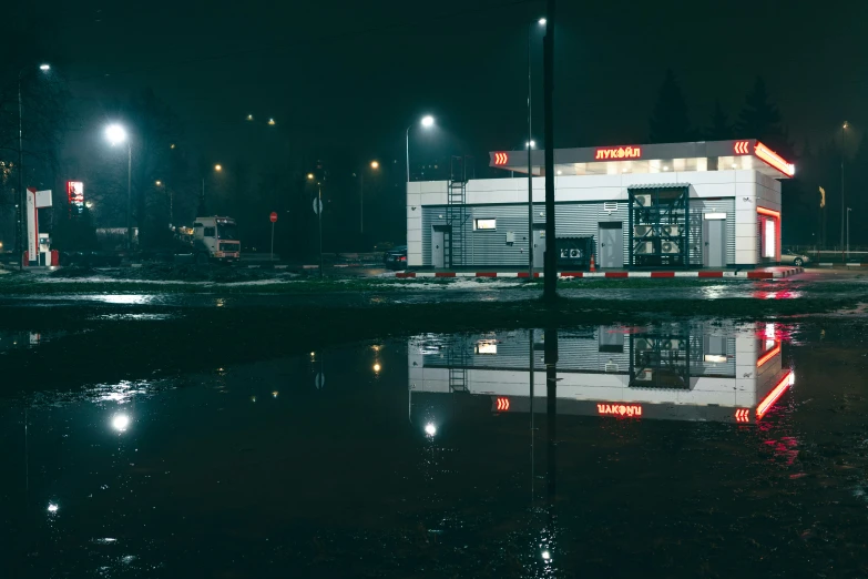 a parking lot with lots of lights at night