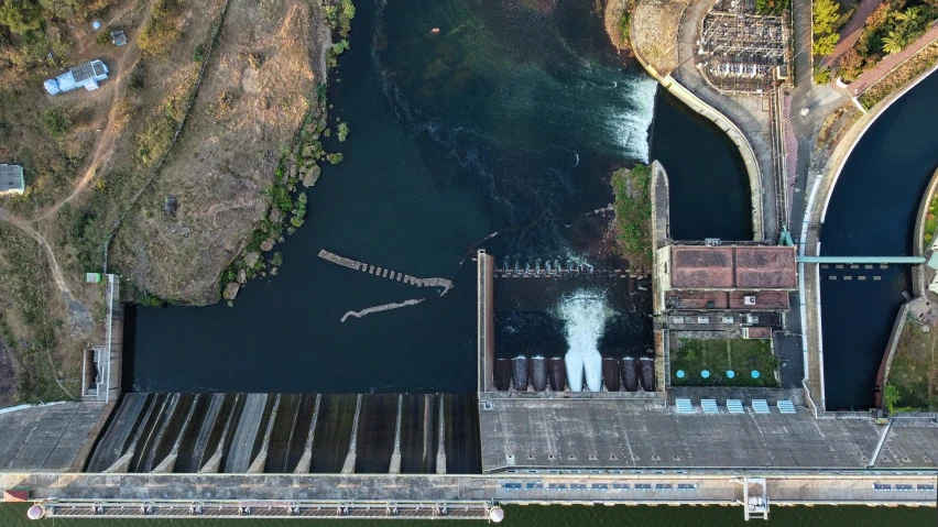 an overhead view of two bridges over water