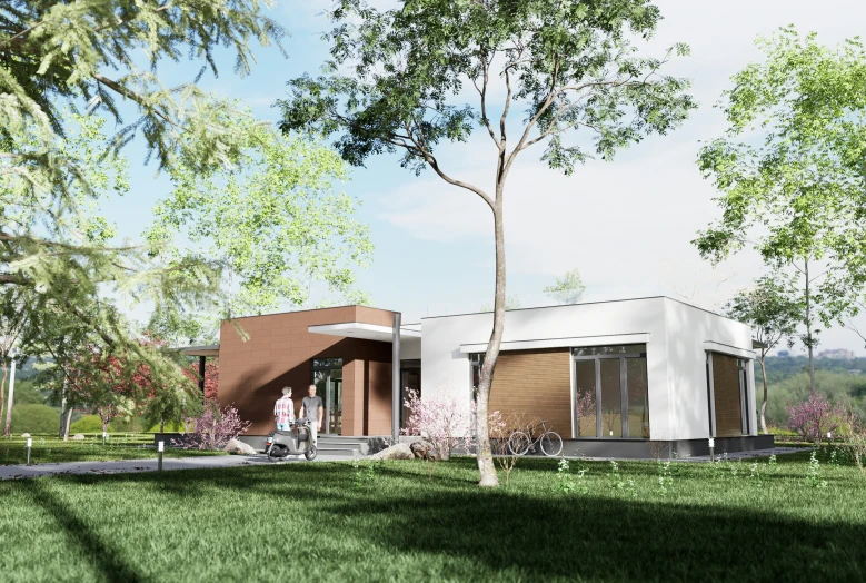 rendering of modern house in the countryside