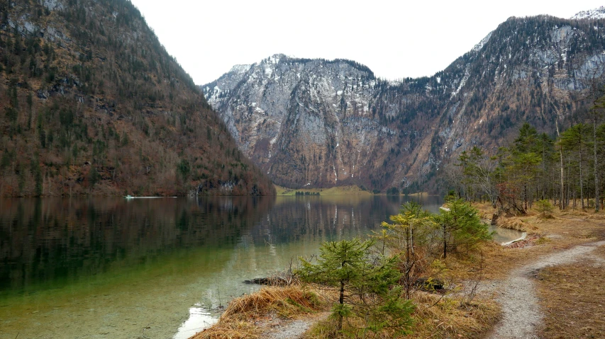 a view of a mountain lake with a lot of water