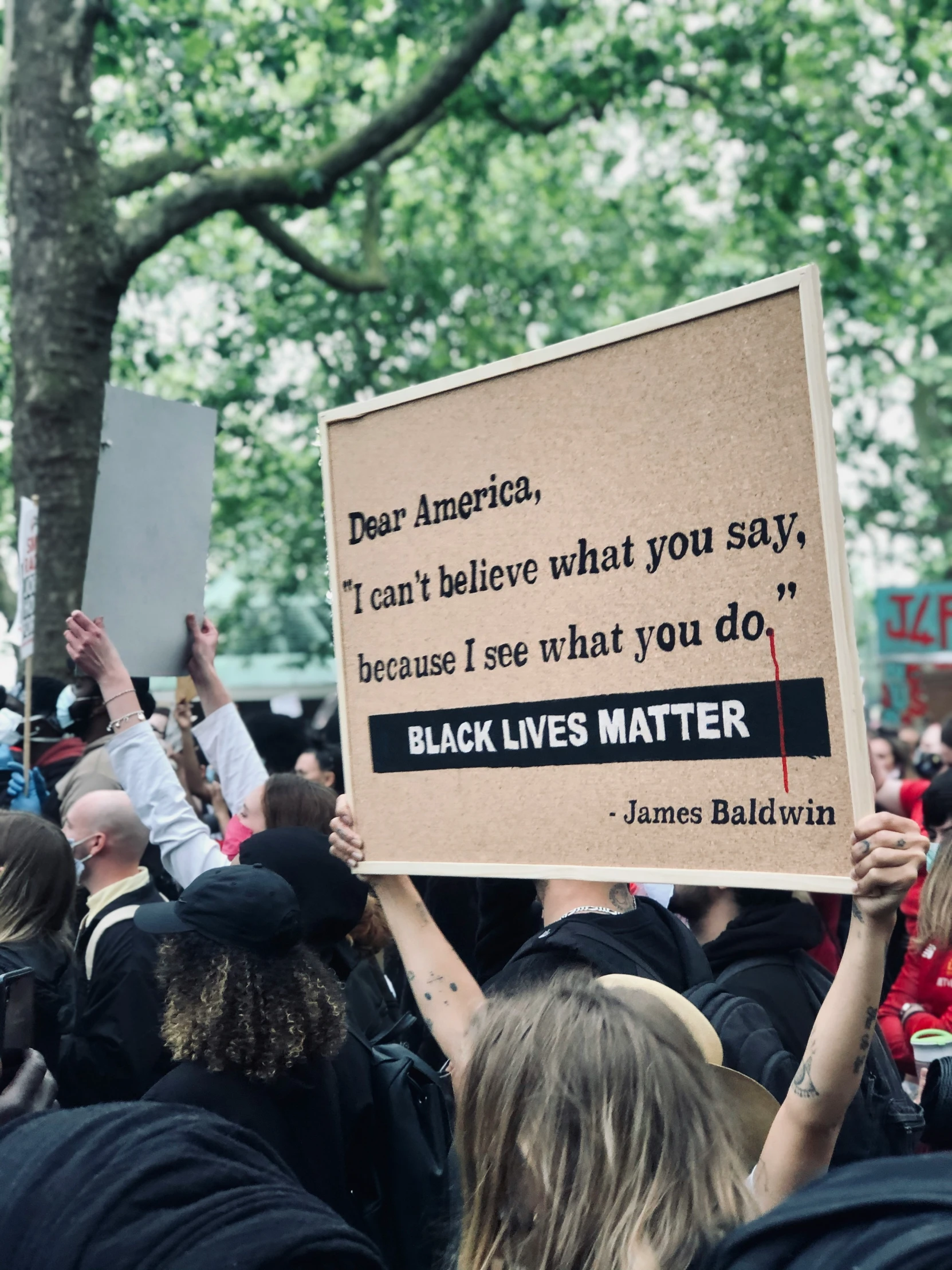 several people in the crowd protesting