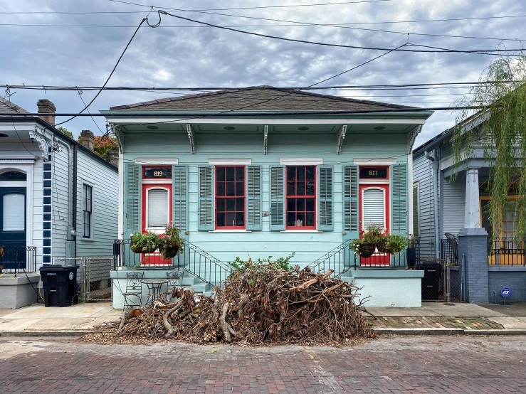 a house with some shrubs in front of it