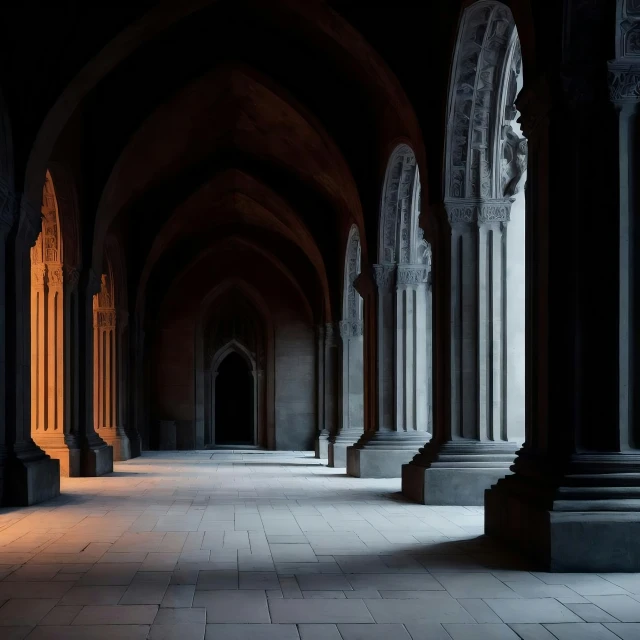 an interior view of a very long building