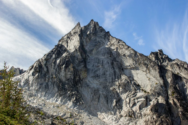 the top of a mountain, viewed from below