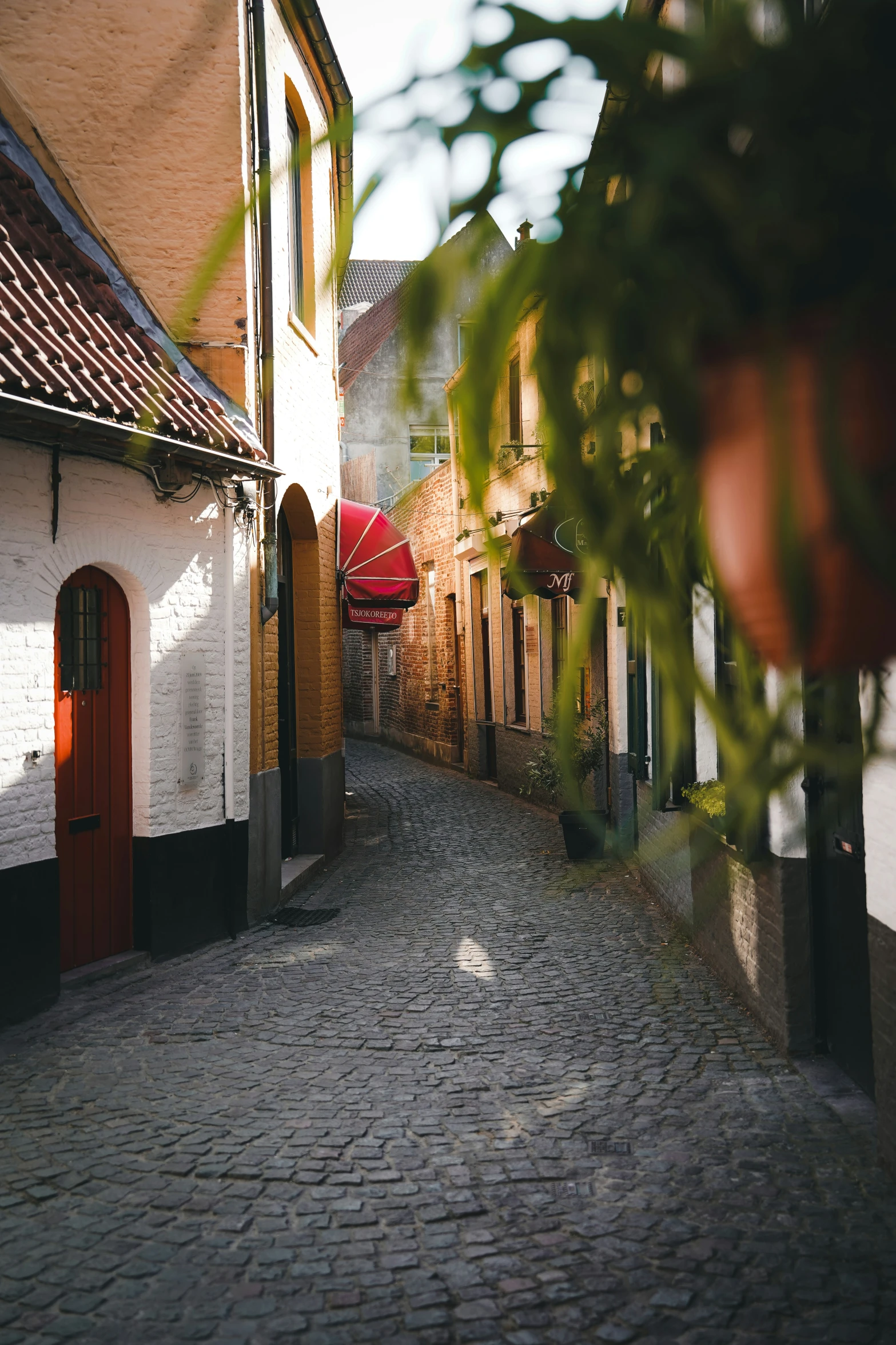 an old european street with the cobblestones