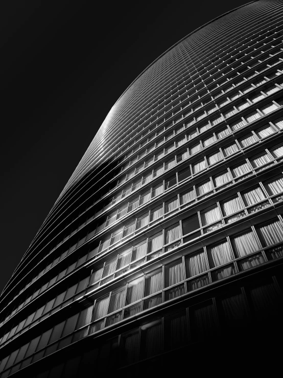 the view of an abstract building in black and white