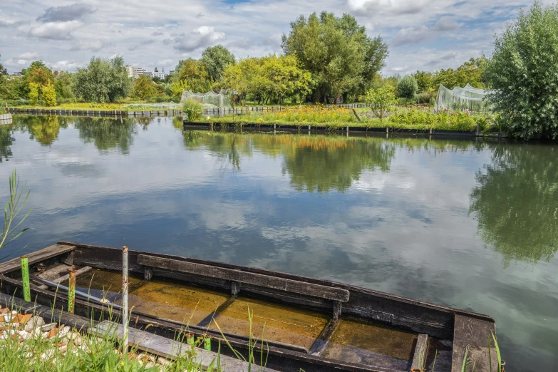 an old wooden boat in a body of water