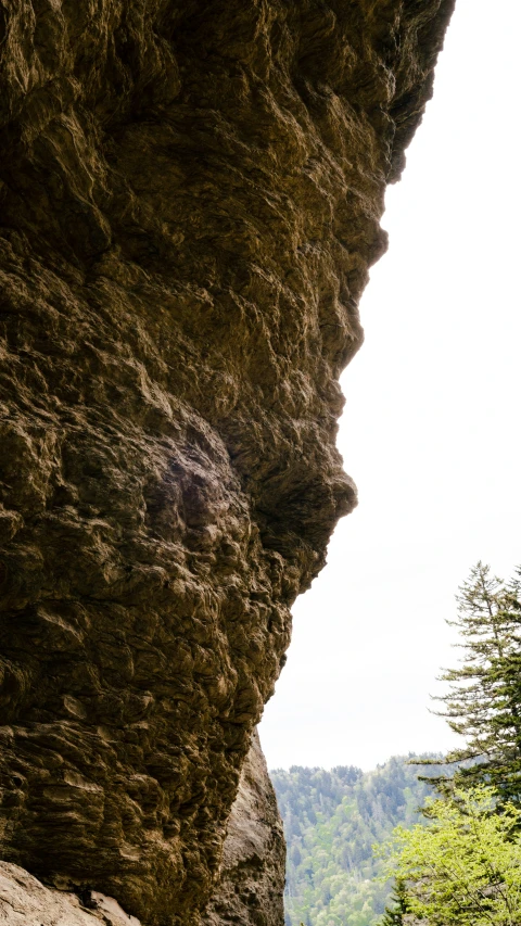 the person is on a rock cliff and looking off