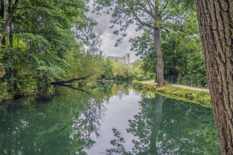 looking down the river from a wooded area