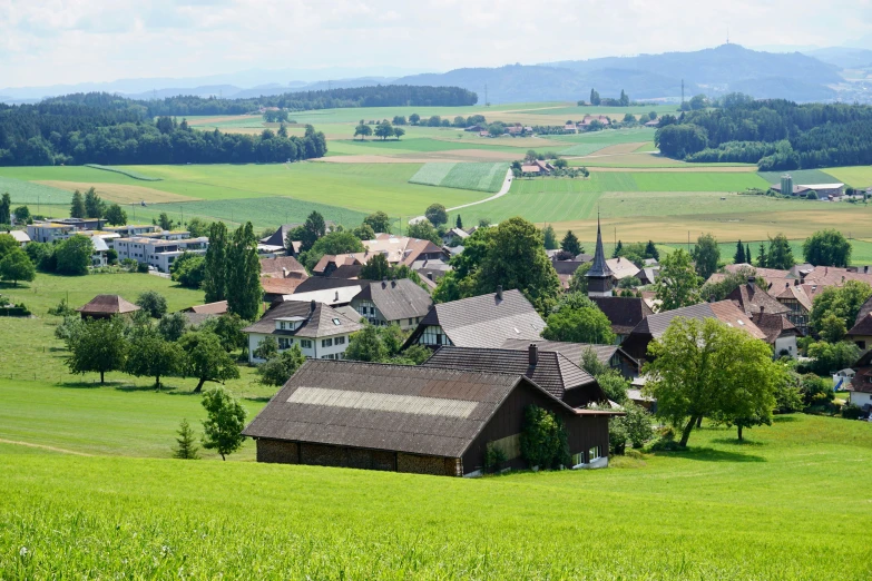 the village has been built on a green hillside