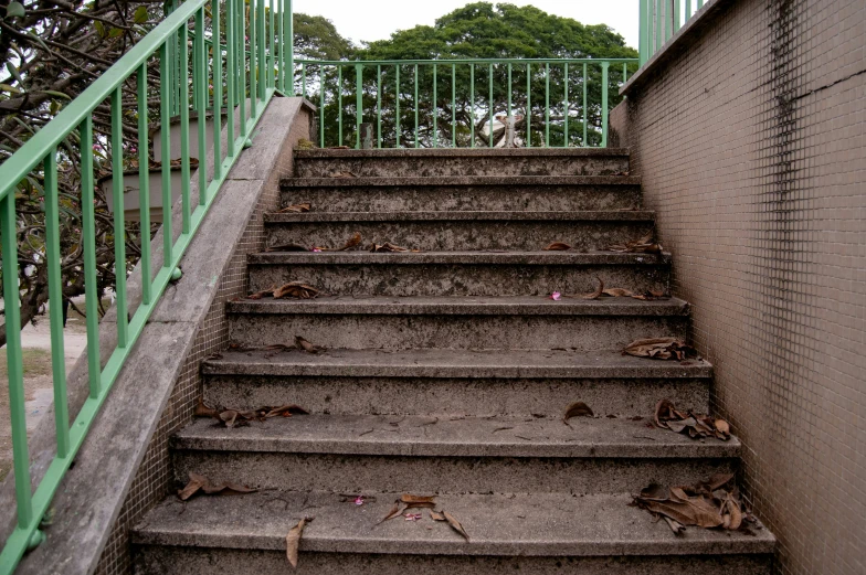 the stair going down from the sidewalk to the building