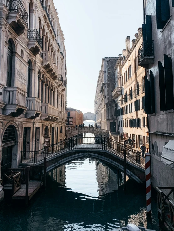 an old canal in venice as the sun begins to set