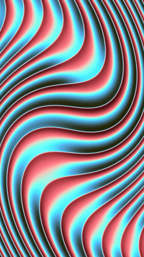 the abstract image of pink and blue curves with a red center