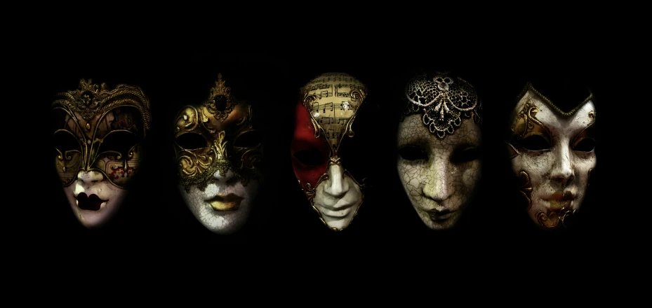 six masks all of which are wearing different designs