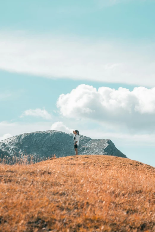 a person stands in the middle of a grassy plain