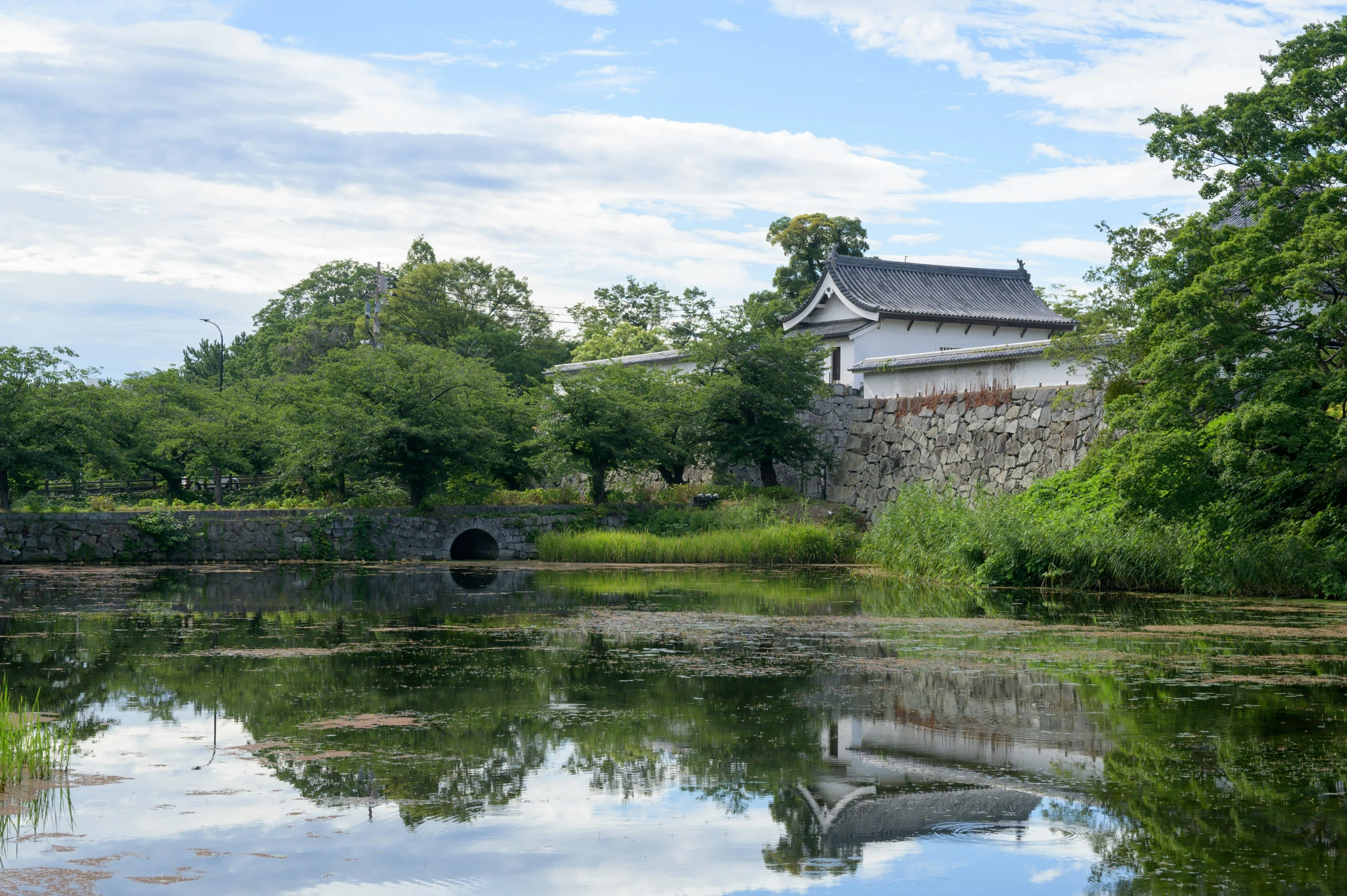 a river runs under a bridge that leads to the castle