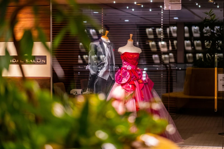 this is a display with a gown in a shop