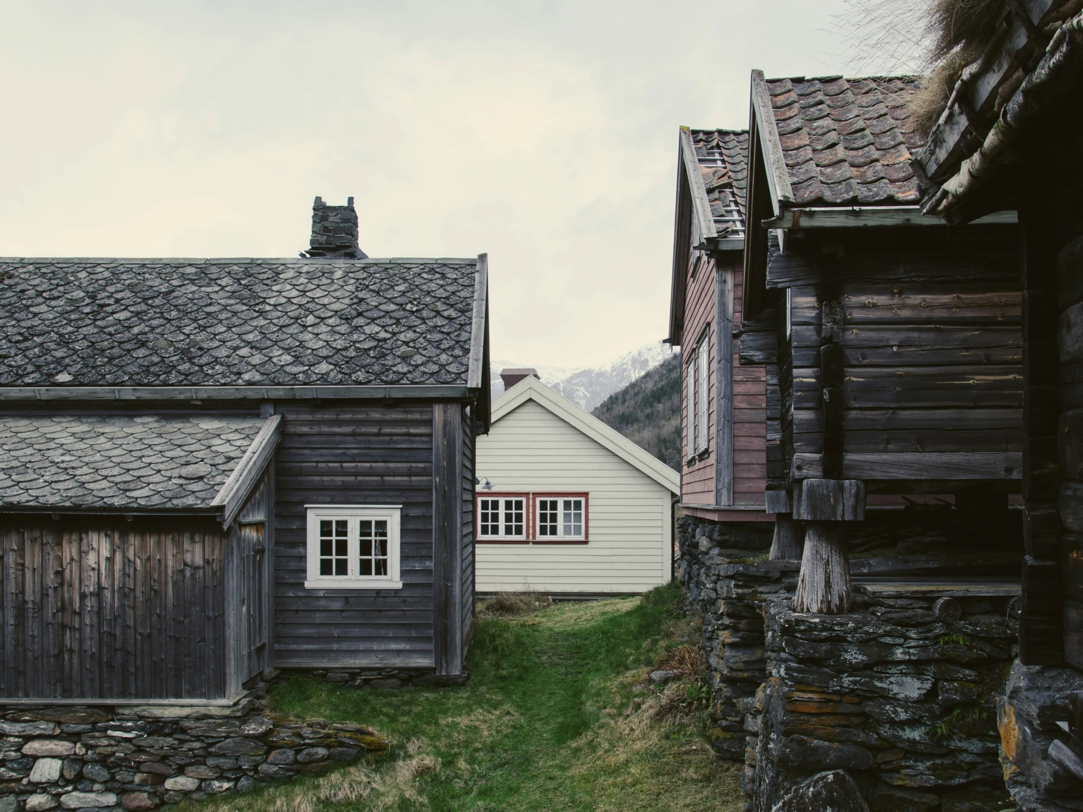 a group of old buildings sitting next to each other