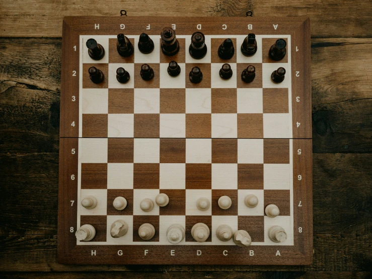 a check board game is laid out on a wood table