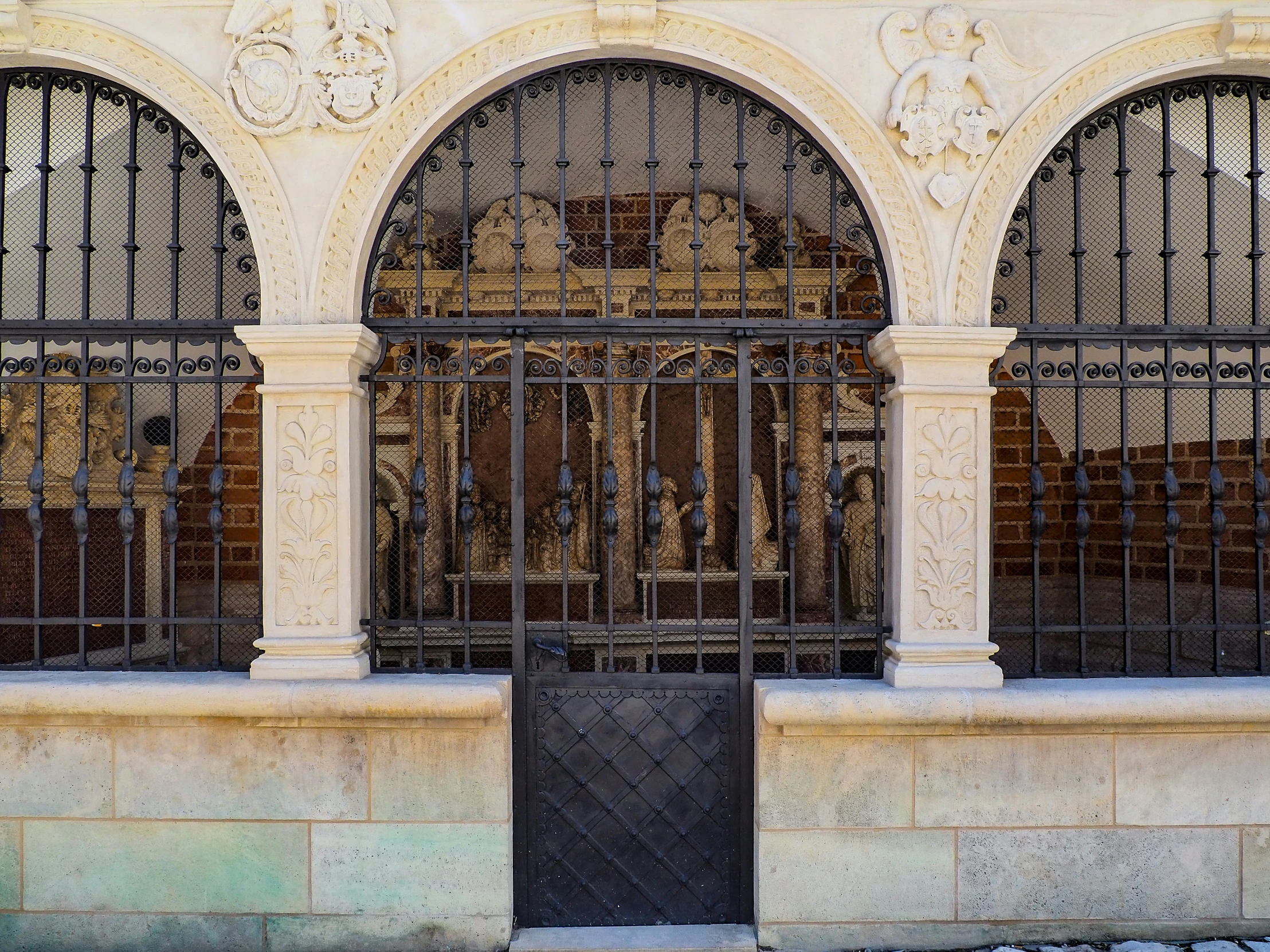 a couple of doors in an old building