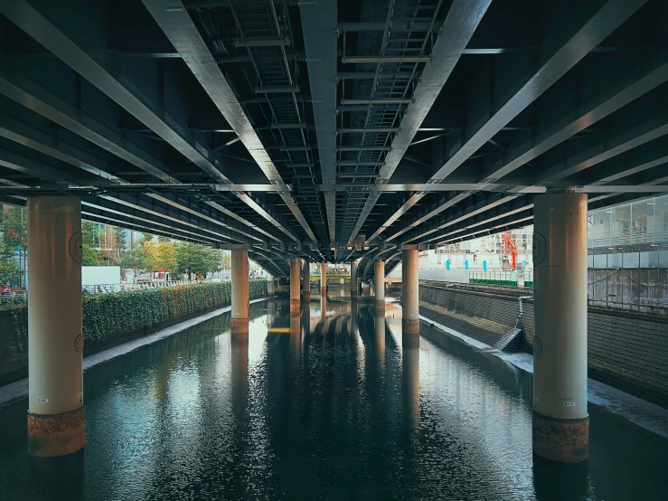 a very long bridge going over some water