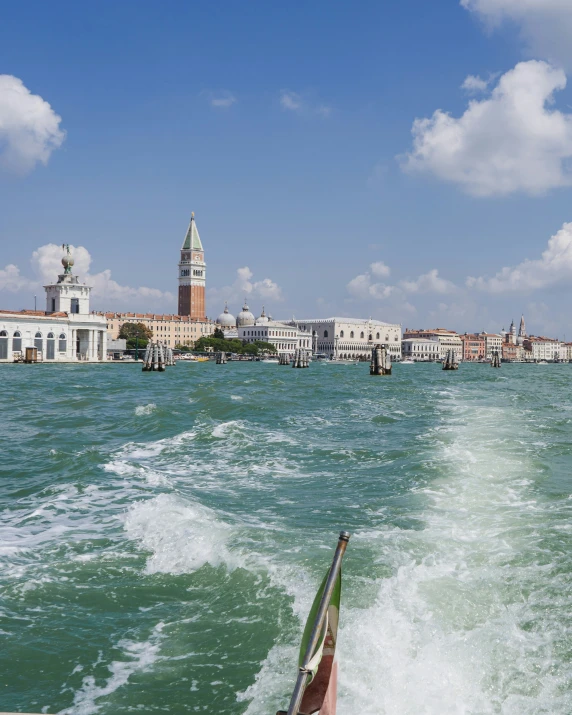 view of buildings in the distance from a boat