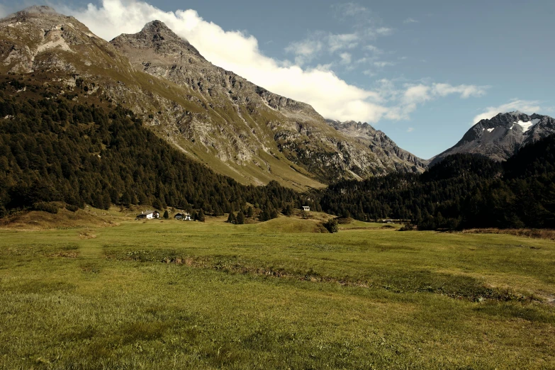 mountains in the distance with a lush green field below