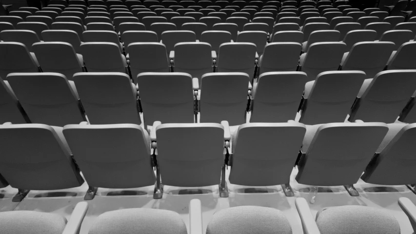 black and white pograph of a row of rows of seats