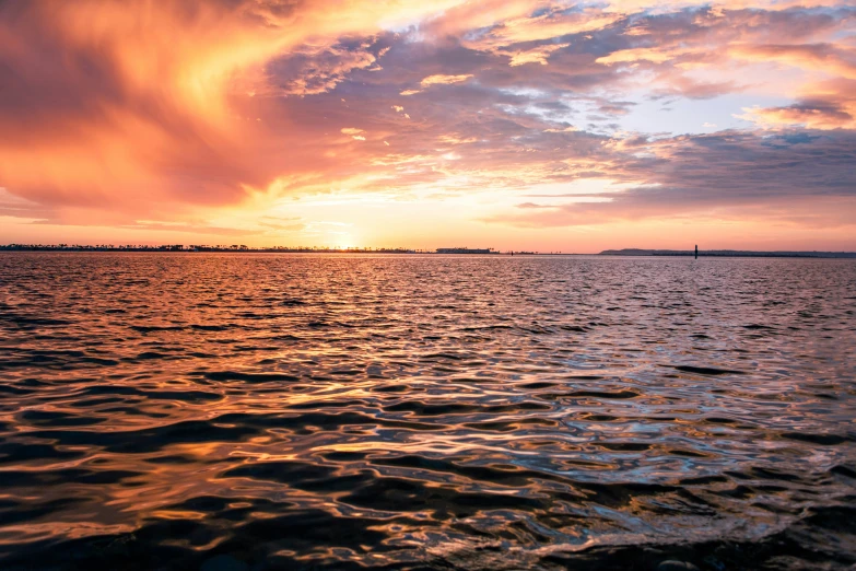 a cloudy sunset in the middle of the ocean