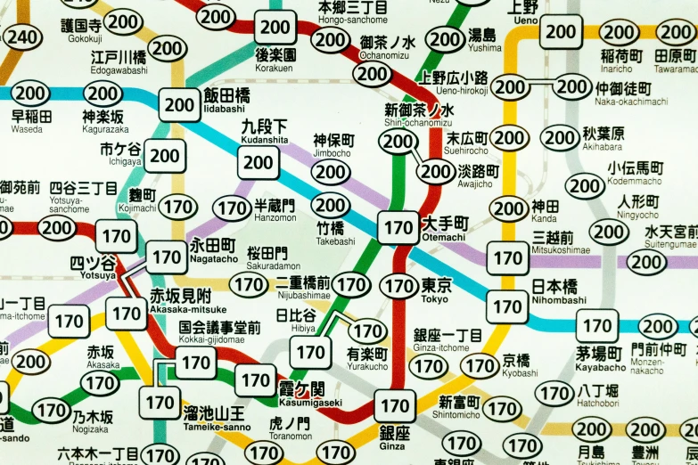 a diagram depicting the streets and stations of subways in tokyo