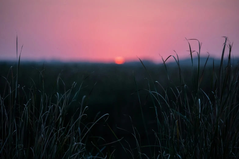 the sun is setting over the countryside